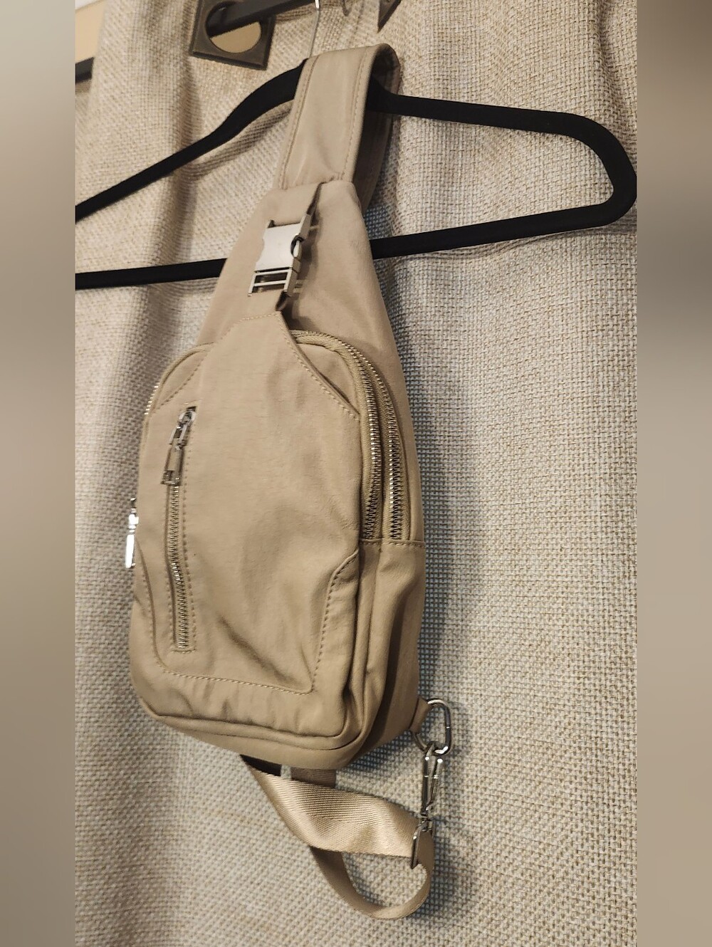 Madison West Tan Crossbody Sling Bag with Silver Hardware